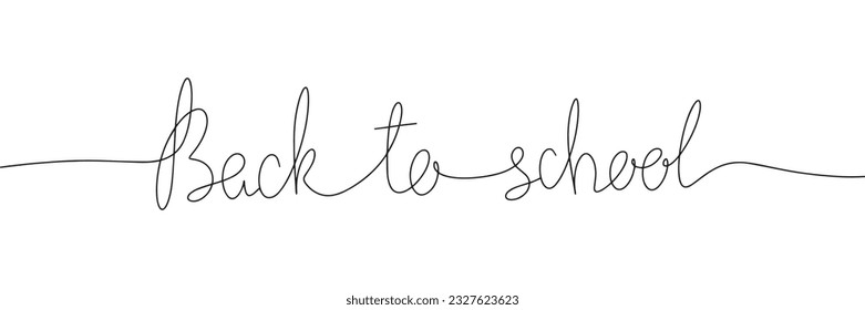 Back to school one line continuous word, phrase, quote. Monoline calligraphy lettering back to school. Line art education banner, vector illustration.