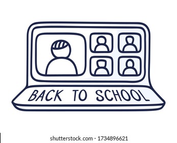 Back to school Online Education concept with Business Doodle design style: online formation, webinars.