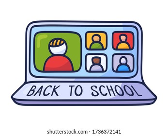 Back to school Online Education concept with Business Doodle design style: online formation, webinars.