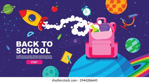 back to school, Online Learning, study from home, flat design vector.