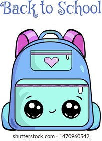 Back to school. Open school backpack full of stationery with school doodle on white background. Vector illustration. Colorful schoolbag with school supplies. 