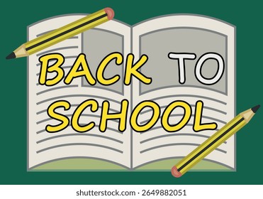 Back to school with an open book and pencils