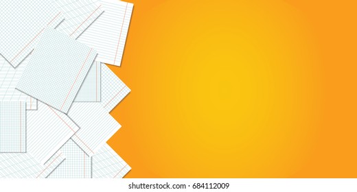 Back to school. Orange school background with pages of notebooks and a place for your text. Vector illustration.