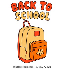 Back to school orange backpack doodle illustration for students

