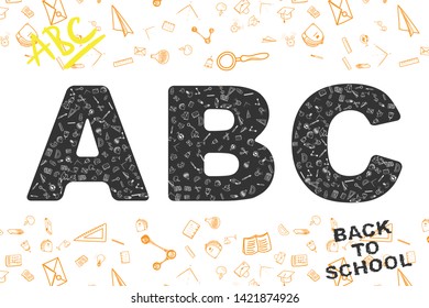 Back to School. Original font, with icons on the theme for education.