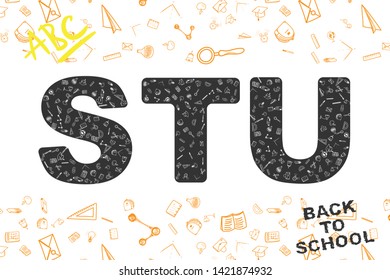 Back to School. Original font, with icons on the theme for education.