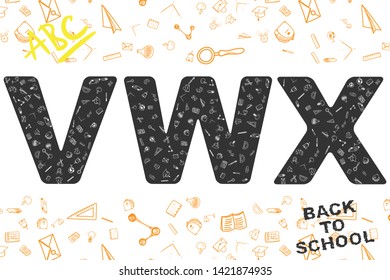 Back to School. Original font, with icons on the theme for education.