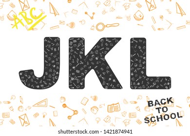 Back to School. Original font, with icons on the theme for education.