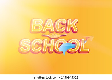 Back to School. Original Font inscription with paper airplane. Vector education concept.