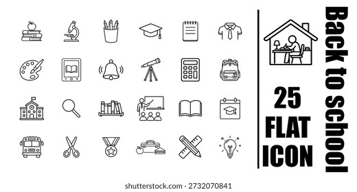 Back to school outline icon set black and white vector education line symbols for classroom and online learning design