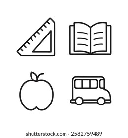 Back to School Outline Icons for Education and Study Themes