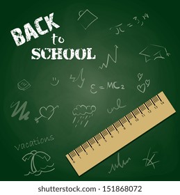 back to school over green board background vector illustration 