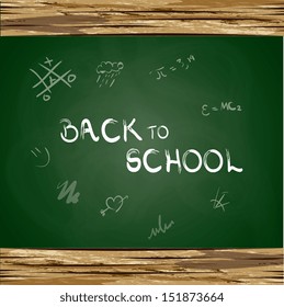back to school over green board background vector illustration