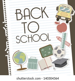 back to school over leaves notebook background vector illustration