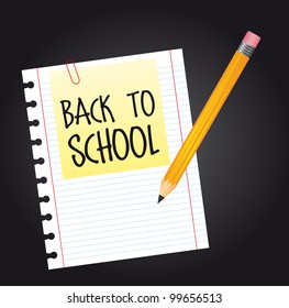 back to school over paper with pencil. vector illustration