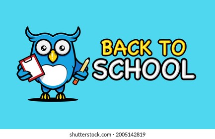 Back to school with owl banner mascot design template