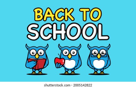 Back to school with owl banner mascot design template