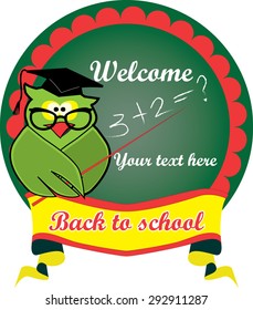 Back to school owl with board and graduation cap