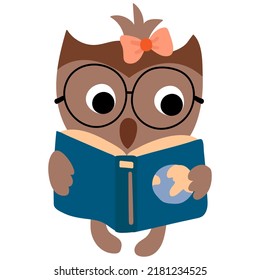 Back to school. Owl with a book. drawing style. White background, isolate. vector illustration.