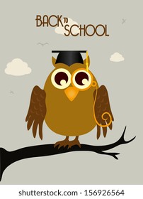 back to school owl over beige background, vector illustration