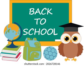 Volver a la ilustración vectorial de tarjetas de felicitación de búhos escolares