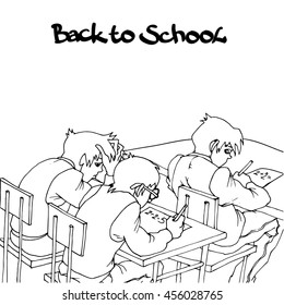 Back to School. Pages with sketches from life of pupils. Sketch concept of notebooks and school supplies. Isolated vector illustration.Template for cover notebook, congratulation or invitation.