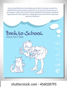Back to School. Pages with sketches from life of pupils. Doodles concept of notebooks and school supplies. Isolated vector illustration.Template for cover notebook, congratulation or Invitation Card .