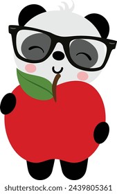 Back to school panda holding an apple