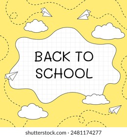 Back to school. Paper airplanes with dotted lines. Poster, banner, greeting card. Vector illustration.