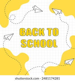 De vuelta a la escuela. Aviones de papel con líneas punteadas. Cartel, Anuncio, tarjeta de felicitación. Ilustración vectorial.