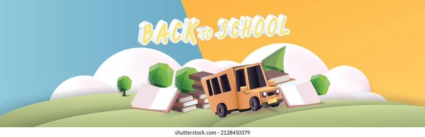 back to school paper art cartoon colorful text 3d 