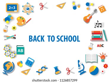 Back to school, paper art, flat icon background vector and illustration