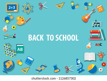 Back to school, paper art, flat icon background vector and illustration