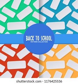 back to school paper background with eraser on colorful background seamless pattern