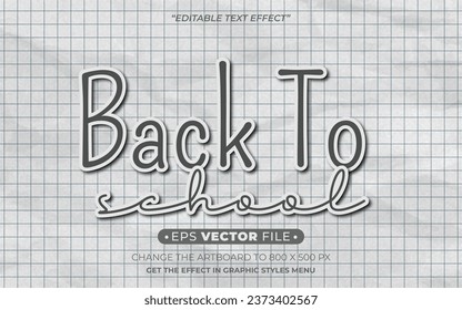 back to school paper cut style editable text effect  template vector