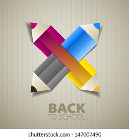 Back to school with paper pencils, vector illustration