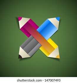 Back to school with paper pencils, vector illustration