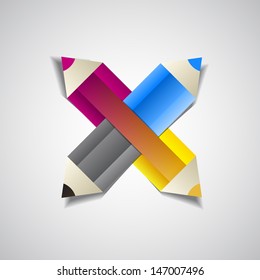 Back to school with paper pencils, vector illustration