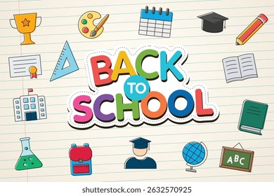 Back to school in paper space with educational elements vector illustration