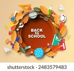 Back to school papercut template vector illustration