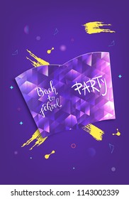 Back to school party banner. Flyer with shine book decoration. Education event covers with lettering. Template for season promotion cards, invitation and social media. Vector illustration.