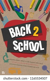 Back to school party invitation poster template. Vector illustration. School background template. Invitation background template . EPS 10. Party invitation design template. School  elements design.