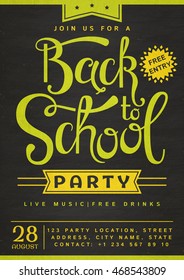 Back To School Party Invitation. Stylish Flyer With Hand Lettering Header. Vector Template.