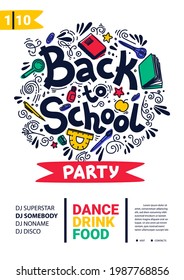 Back to school party poster. School dance party flyer.