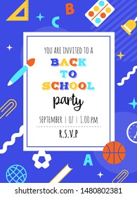 Back to school party poster template, vector illustration