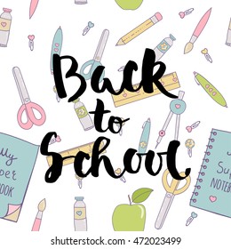 Back to school pattern background in hand drawing style for textile fabric design, party design.Vector illustration.