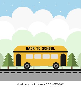 back to school pattern background with yellow school bus on the road