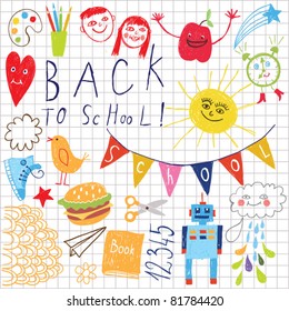 back to school pattern, children drawing