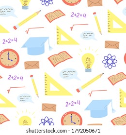 "Back to school" pattern. Education items pattern. Hand drawn illustration of school items.