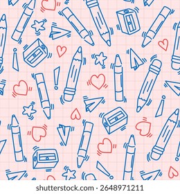 Back to school pattern on grid red
